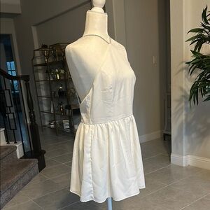 Cream Pleated Halter Skort Dress